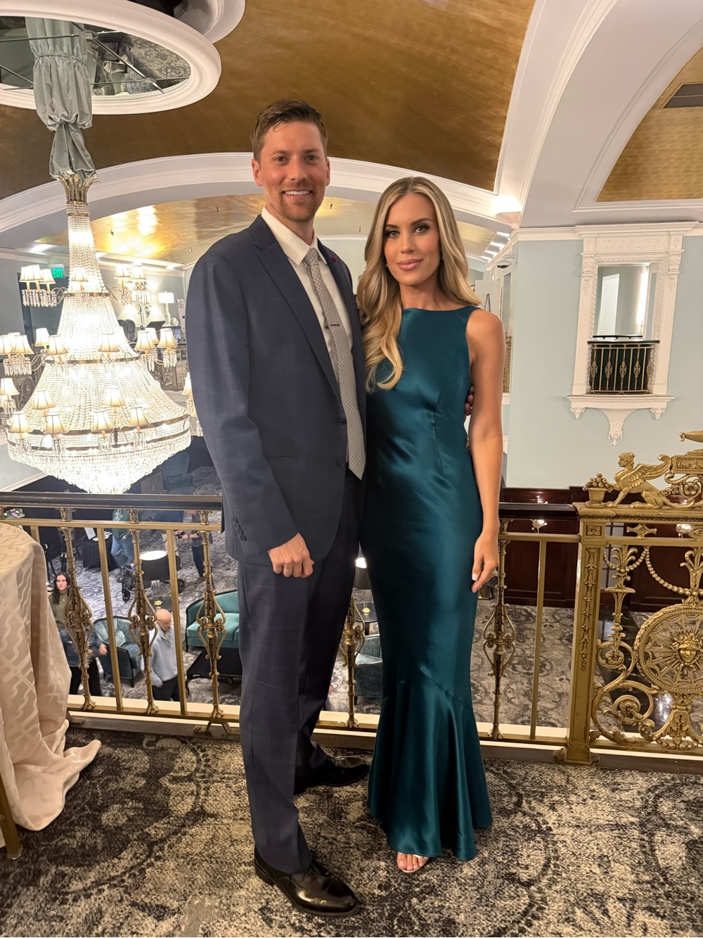 Retrofete Teal Satin Backless Gown